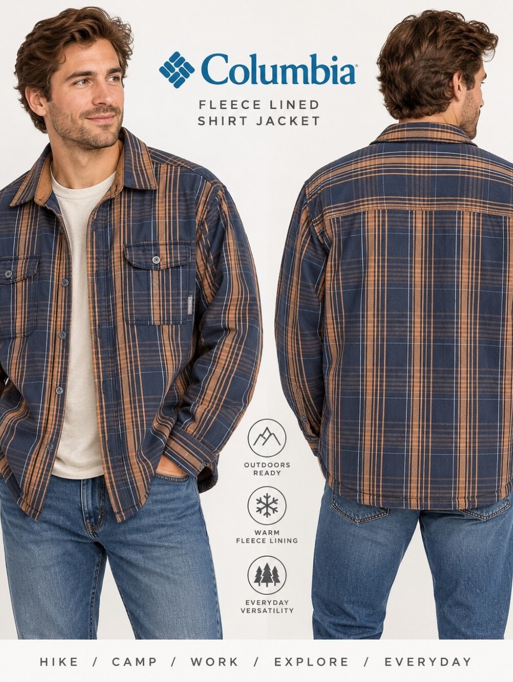 Columbia Cornell Woods Men’s XL Fleece Lined Plaid Shirt Jacket Shacket